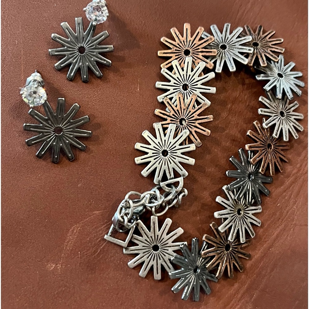 Spur rowel bracelet with matching earrings